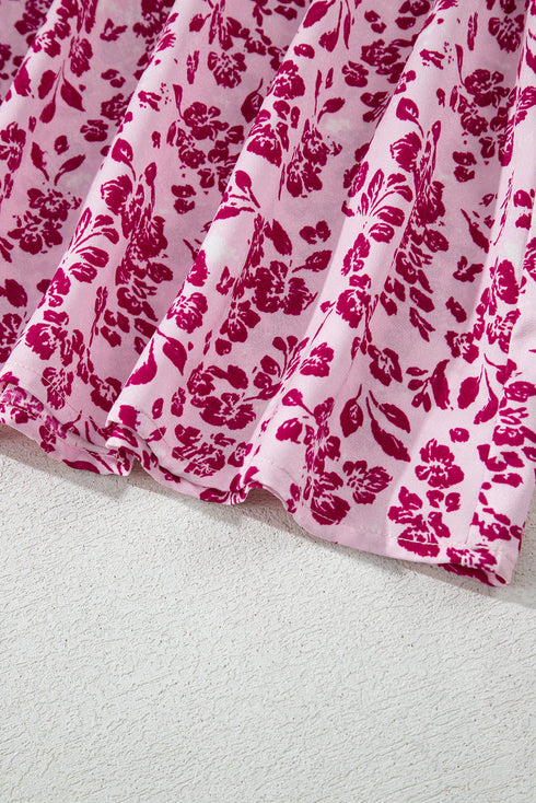 Pink Floral Cutout Back Empire Waist Sleeveless Maxi Dress